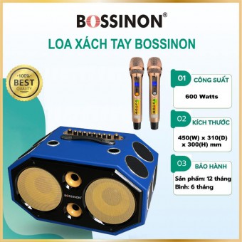 LOA XÁCH TAY BOSSINON N2291K _Kích thước: 450 (W) x 310(D) x 300 (H)mm _Nặng 17kg _Công suất: 650Watts - Bảo hành chính Hãng 12 tháng (bình và micro bảo hành 6 tháng)